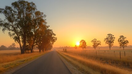 Aufkleber - A scenic countryside road leading towards a sunset, evoking a sense of adventure and tranquility.