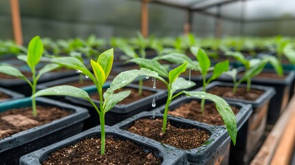 Aufkleber - Automated Greenhouse Irrigation System Delivering Precise Water Droplets to Each Plant for Optimal Growth and Water Conservation in a High Tech Indoor Farming Setup