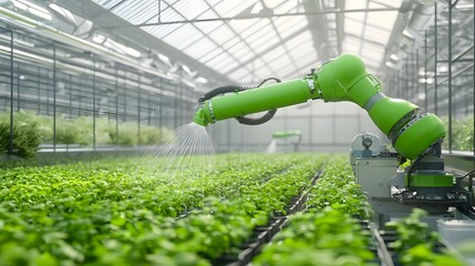 Aufkleber - Automated greenhouse irrigation system precisely delivering water droplets to each plant for optimal growth and sustainability in a high tech controlled environment