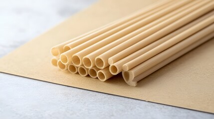Aufkleber - Closeup of biodegradable PLA straw with a soft natural texture displayed on an eco friendly kraft paper surface  Concept of sustainable zero waste