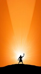 Poster - Dramatic silhouette of the mythical figure Rama set against a vivid glowing backdrop filled with sacred Hindu mantras and radiant energy