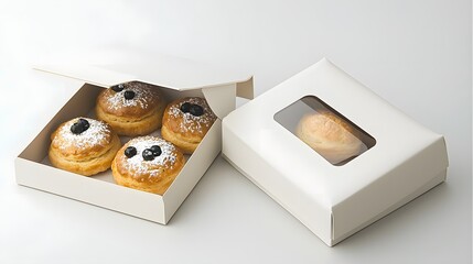Aufkleber - Matte White Pastry Box with Foldable Design and Window Cutout   A Clean and Unbranded Packaging Solution for Showcasing Delicious Pastries Desserts and Sweets