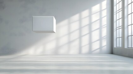 Poster - Matte White Rectangular Box with Sharp Edges Floating on Light Grey Background   Minimalist Modern and Elegant 3D Render for Product Showcase Branding or Interior Design Mockup