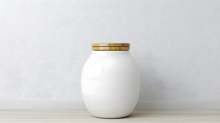 Aufkleber - Minimalist white ceramic jar with a sleek bamboo lid highlighting the clean and natural aesthetic of this eco friendly home decor piece