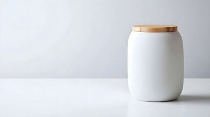 Aufkleber - Minimalist white jar with a natural bamboo lid highlighting the clean and sustainable design for eco friendly home decor and lifestyle products