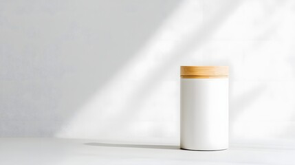 Aufkleber - Minimalist white jar with a sleek bamboo lid showcasing a clean and eco friendly aesthetic for home decor product packaging or lifestyle branding