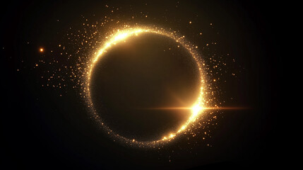 Wall Mural - abstract gold glowing ring of light with particles,abstract light lines of movement and speed. light