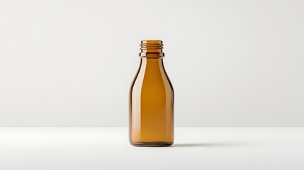 Poster - photo of a round amber glass bottle with a classic apothecary style design and no labels  The bottle has a simple elegant shape and a rustic vintage appearance