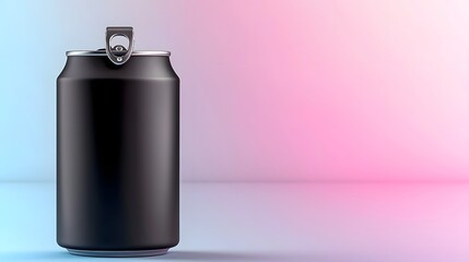 Leinwandbilder - photo of a slim matte black energy drink can with a glossy pull tab isolated on a vibrant gradient background  The can features a minimalist modern design with a clean sleek aesthetic