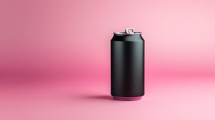 Aufkleber - photo of a slim matte black energy drink can with a glossy pull tab isolated against a gradient pink and purple background  The minimalist modern design showcases the sleek