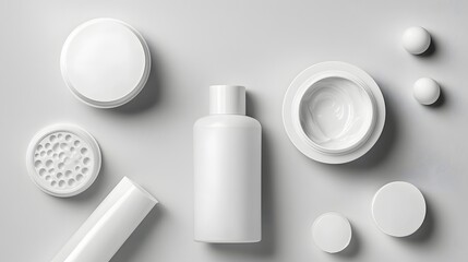 Poster - photo of a white plastic cream jar with a clean smooth surface and no design  The minimalist cosmetic container is perfect for product photography showcasing skincare beauty
