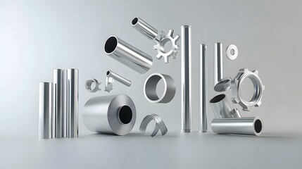 Aufkleber - photograph showcasing a matte silver aluminum tube or pipe floating against a plain light grey studio background  The metallic cylindrical form appears dimensional and minimalist in its simple