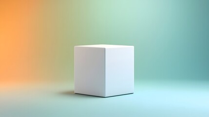 Aufkleber - photographic rendering of a glossy white cube box with rounded corners isolated on a gradient background  The simple geometric form creates a minimalist and modern aesthetic