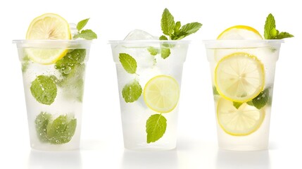 Poster - Refreshing and vibrant iced lemonade with fresh lemon slices and aromatic mint leaves served in a transparent glass capturing the essence of a cool and invigorating summer drink