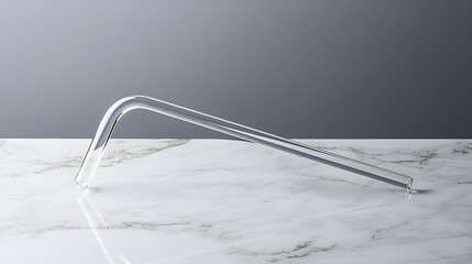 Leinwandbilder - Sleek and Minimalist Glass Drinking Straw with a Smooth Curved Design Resting Gracefully on a Marble Tabletop Surface