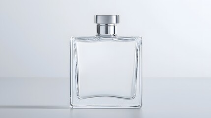 Leinwandbilder - Sleek and Minimalist Square Shaped Glass Bottle with Flat Silver Cap   A Photo of a Stylish Industrial Style Container Suitable for Perfumes Cosmetics or Other Liquids
