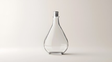 Poster - Unique and elegant teardrop shaped glass bottle with a minimalist silver screw cap floating on a clean and light background