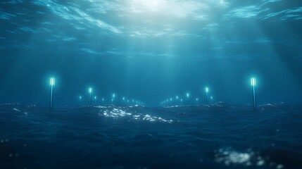 Poster - Futuristic underwater ocean wave energy farm concept image showcasing innovative renewable energy technology.