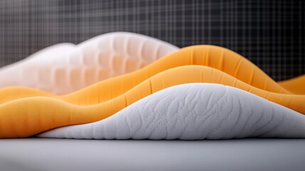 Poster - Abstract Waves of Soft Textures in Orange and White Against a Modern Checkered Background Creating a Dynamic Composition