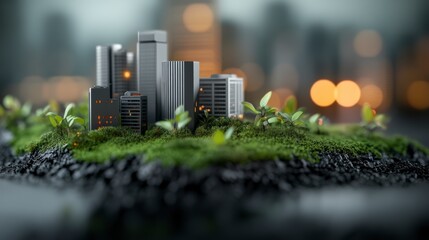 Poster - Miniature cityscape with greenery and urban elements showcasing harmony between architecture and nature
