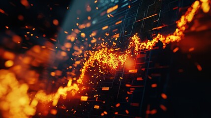 Wall Mural - Exploding stock market screen, price charts breaking into fiery fragments