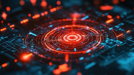 Aufkleber - Glowing red crosshairs on a digital dashboard, illustrating advanced targeting and pinpoint accuracy in tech applications