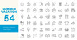 © Dear Lala - Summer Vacation icon set. Holiday related icons: travel, beach, surfing, hotel, tourism, landscape, camera, passport, ice cream and more. Editable line icons. Vector illustration.