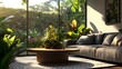 © Marius - Bright Living Room Bathed in Natural Light with Lush Green Plants and Cozy Sofa