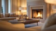 © EIKOZ - Cozy contemporary living room with comfortable seating and a fireplace, blending elegance and warmth.