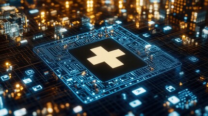 Poster - A unique circuit board featuring a white cross on it for a distinctive high-tech visual presentation