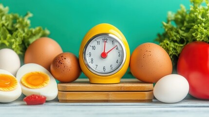 Poster - Elegant clock surrounded by freshly decorated eggs highlighting the passage of time and the celebration of easter traditions