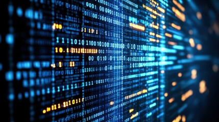 Poster - Intricate binary code displayed on a digital screen representing the foundation of computer programming and data processing