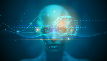 Leinwandbilder - Vector Abstract modern technology futuristic, AI bot, Artificial Intelligence concept. Robot and cyberspace, digital data, datum communication, innovation on hi tech future design for background