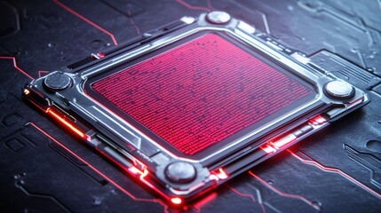 Poster - A cpu emitting a bright red light in a close-up view to showcase its intricate design and technological sophistication