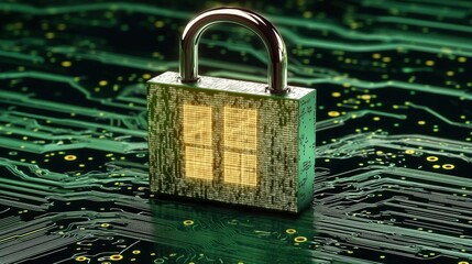 Poster - Padlock secured on a circuit board symbolizing data protection and security in the digital age of technology