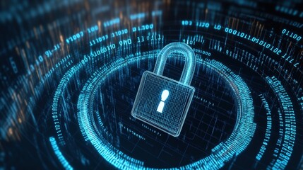 Poster - A conceptual image of a padlock set against a digital background symbolizing security and data protection