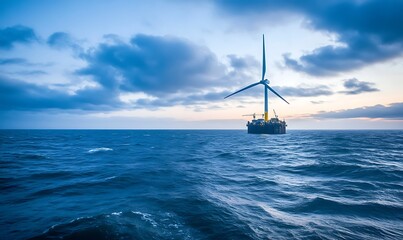 Poster - Floating offshore platform with wind turbines, showcasing renewable energy technology.