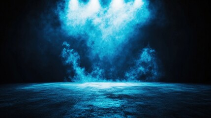 Poster - Dark room illuminated by a soft blue light creating a mysterious and enigmatic atmosphere for creative inspiration