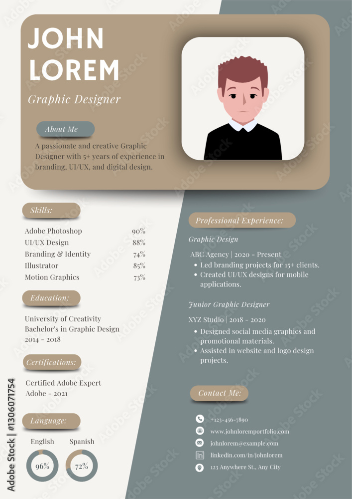 Professional CV resume template. Modern stylish design with photo space ...
