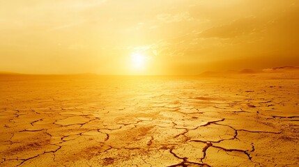 Poster - Heatwave Landscape with Golden Sun and Dry Cracked Earth at Midday