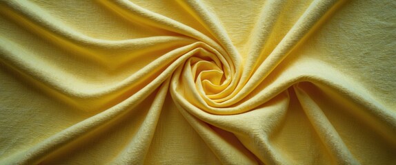 Poster - Vibrant yellow fabric texture with intricate folds suitable for creative backgrounds and textile design applications.