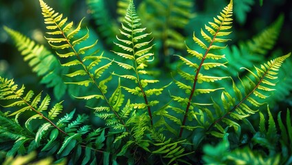 Poster - Lush green fern leaves in close-up showcasing intricate details and vibrant colors in a natural setting.