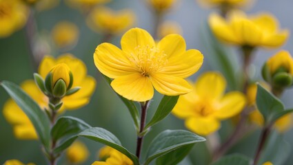 Poster - Vibrant yellow wildflowers blooming amidst lush green foliage creating a cheerful garden scene in nature.