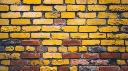 Poster - Colorful textured wall featuring yellow and red bricks ideal for backgrounds or design elements in various creative projects.