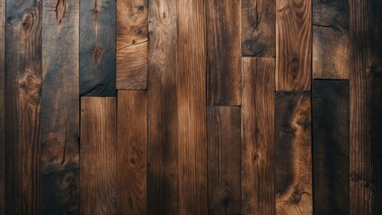 Poster - Dark wooden floor texture with varied grains and tones ideal for backgrounds and design projects showcasing natural elements.