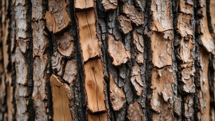 Poster - Textured close-up of tree bark showcasing natural patterns and tones ideal for backgrounds and nature-themed designs.
