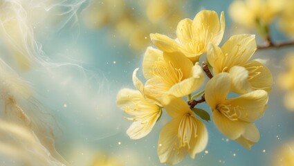Poster - Golden yellow blossoms of Cassia Fistula with a dreamy background representing nature's beauty and tranquility in springtime.