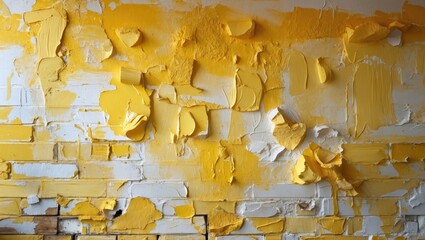 Poster - Peeling yellow paint texture on a wall creating an abstract background for artistic and design projects.