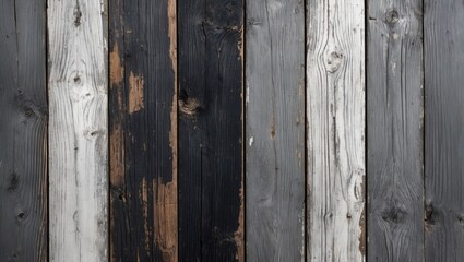 Poster - Textured wooden planks in gray, black, and white shades showcasing weathered finishes for rustic design backgrounds.