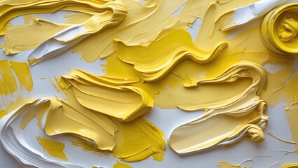Poster - Vibrant abstract yellow paint texture background with smooth strokes and a glossy finish for artistic designs and creative projects.